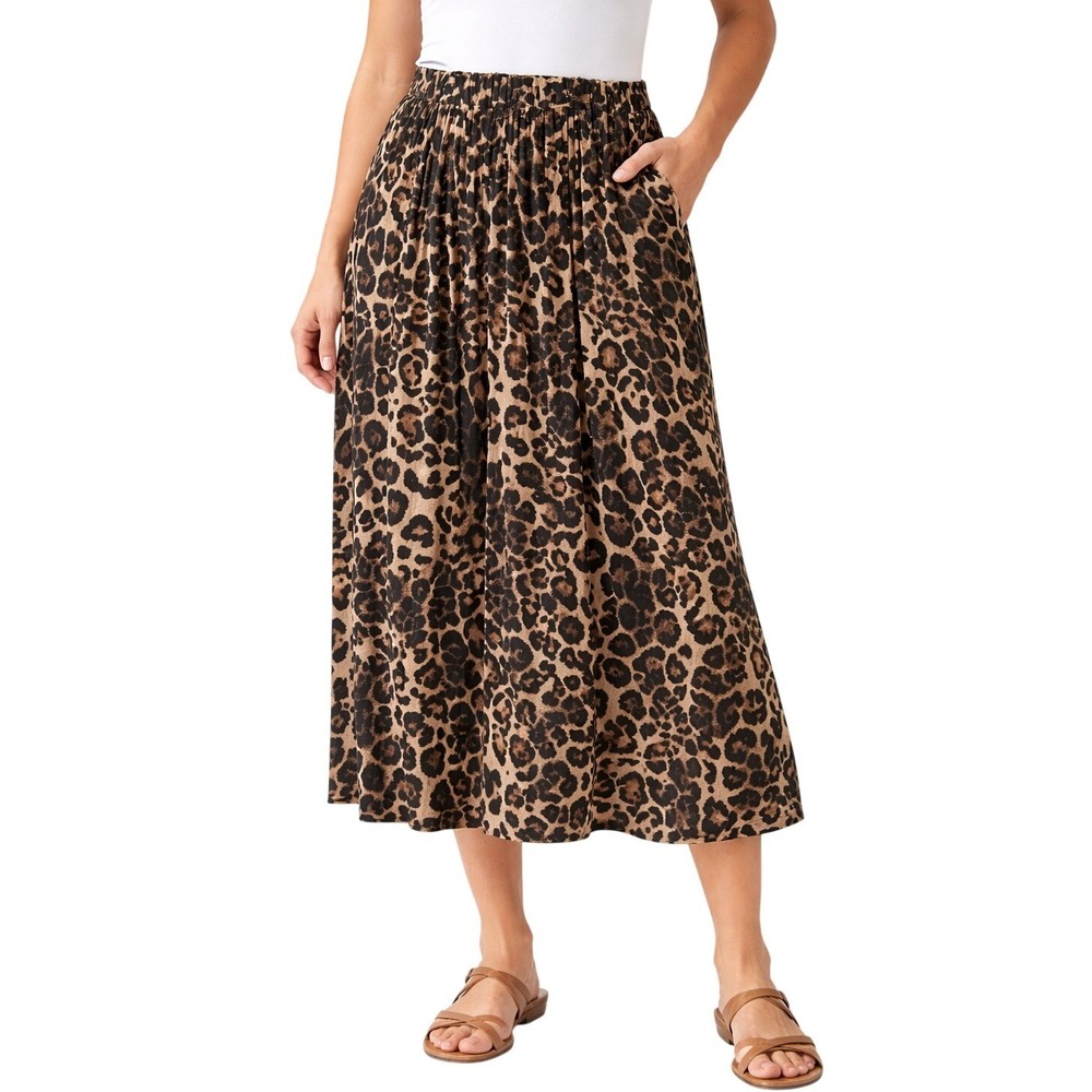 *NWT* Boohoo Skirt Women 16 Brown Animal Print Jersey Midi